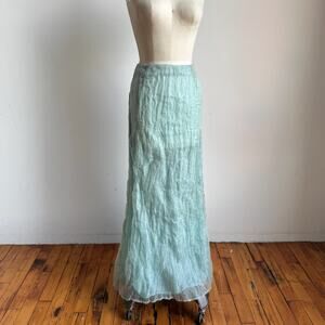 NWT Vintage GIANFRANCO FERRÉ Aquamarine Crinkle Silk Maxi Skirt